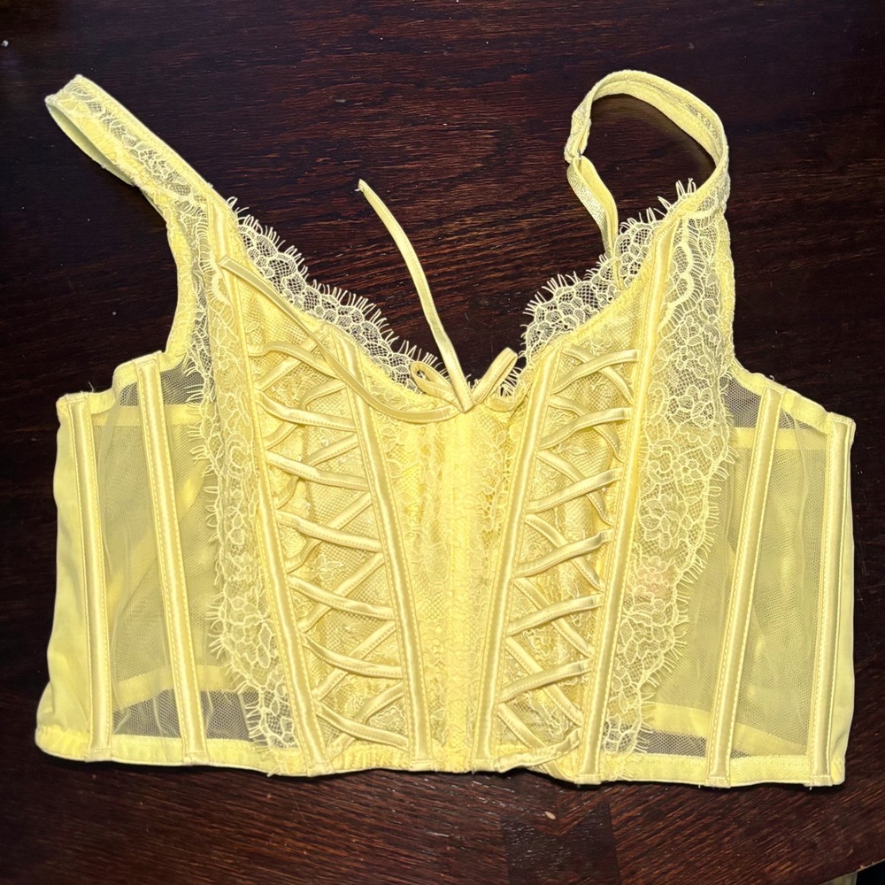 Victoria's Secret Dream Angels Yellow Lace Corset Bustier Top L Fairy Romantic
